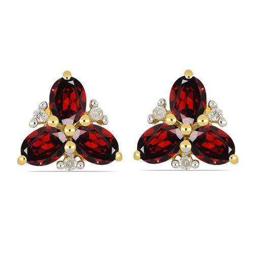 BUY 14K GOLD NATURAL GARNET GEMSTONE THREE STONES EARRINGS